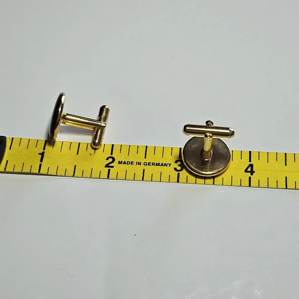 Black Enamel Gold Tone Cufflinks Mens Round Button Lightweight 3/4 Inch Vintage